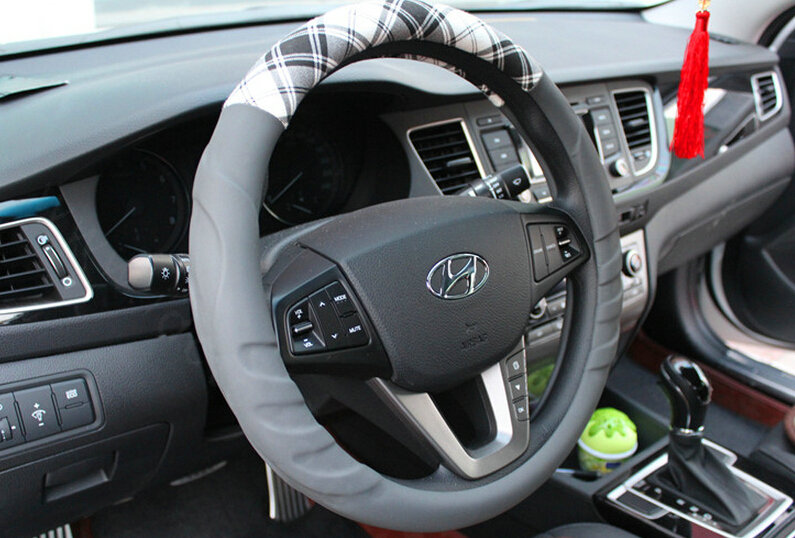 Inexpensive Auto Steering Wheel Wrap PU Leather 15 Inch 38CM - Grey