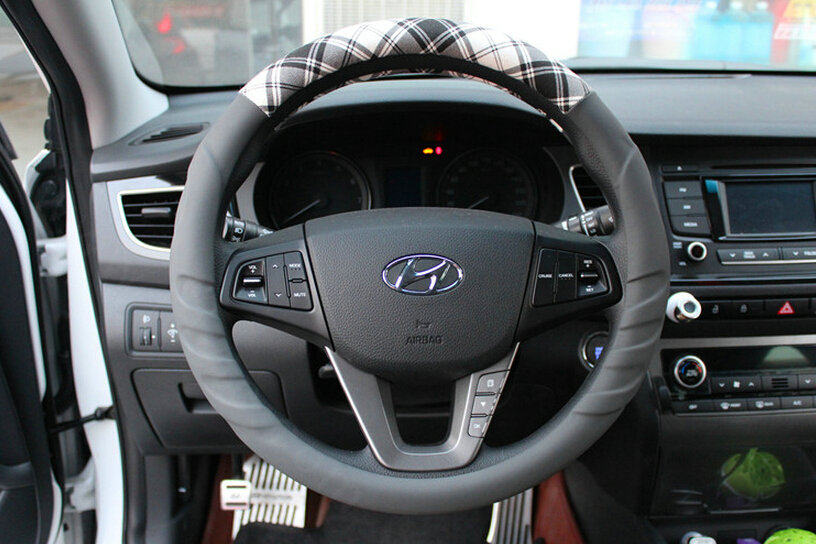 Inexpensive Auto Steering Wheel Wrap PU Leather 15 Inch 38CM - Grey