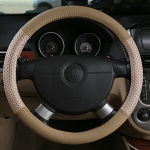 Inexpensive Car Steering Wheel Covers Ice Silk PU Leather 15 Inch 38CM - Beige