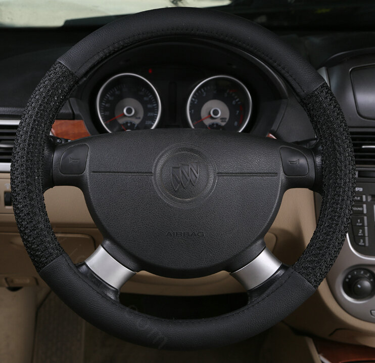 Inexpensive Car Steering Wheel Covers Ice Silk PU Leather 15 Inch 38CM - Black