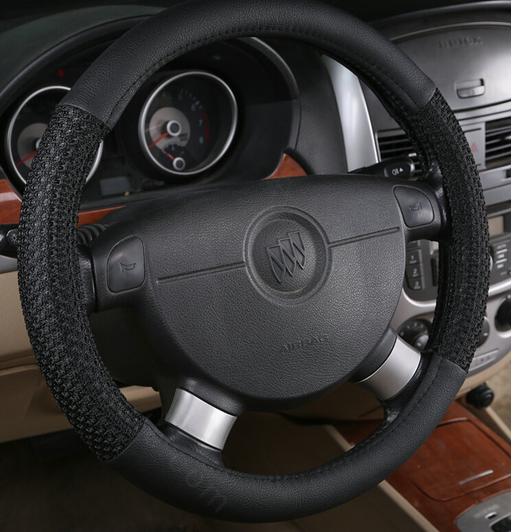 Inexpensive Car Steering Wheel Covers Ice Silk PU Leather 15 Inch 38CM - Black