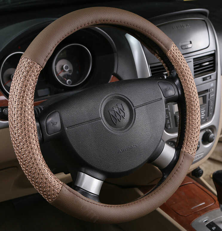 Inexpensive Car Steering Wheel Covers Ice Silk PU Leather 15 Inch 38CM - Brown