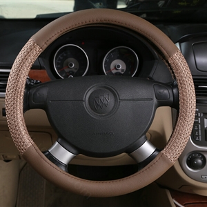 Inexpensive Car Steering Wheel Covers Ice Silk PU Leather 15 Inch 38CM - Brown