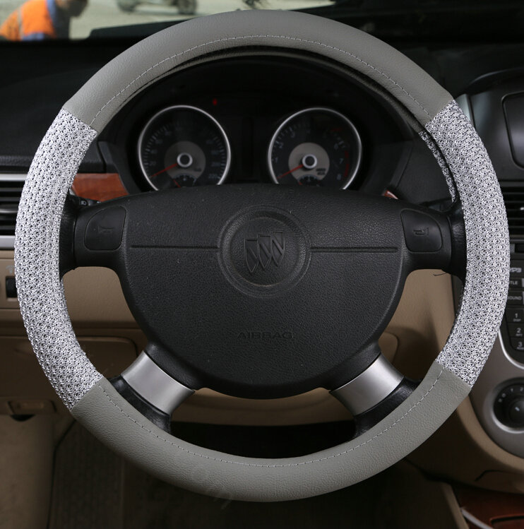 Inexpensive Car Steering Wheel Covers Ice Silk PU Leather 15 Inch 38CM - Grey