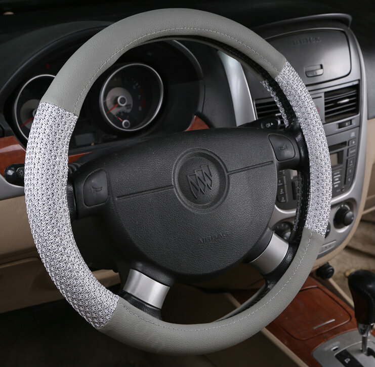 Inexpensive Car Steering Wheel Covers Ice Silk PU Leather 15 Inch 38CM - Grey