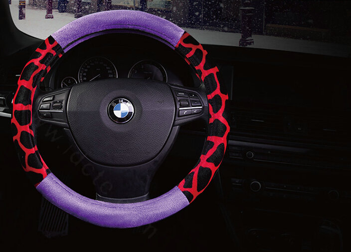 Lovely Leopard Print Auto Steering Wheel Wrap Velvet 15 Inch 38CM - Purple