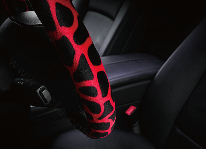 Lovely Leopard Print Auto Steering Wheel Wrap Velvet 15 Inch 38CM - Red