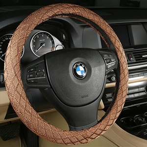 Lozenge Pattern Car Steering Wheel Covers Ice Silk 15 Inch 38CM - Brown