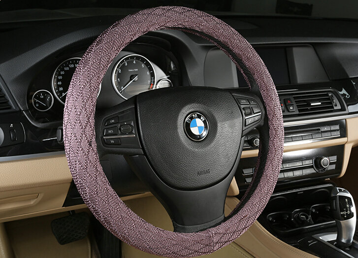 Lozenge Pattern Car Steering Wheel Covers Ice Silk 15 Inch 38CM - Purple