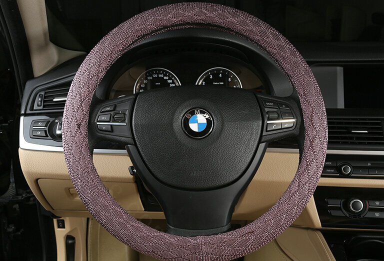 Lozenge Pattern Car Steering Wheel Covers Ice Silk 15 Inch 38CM - Purple