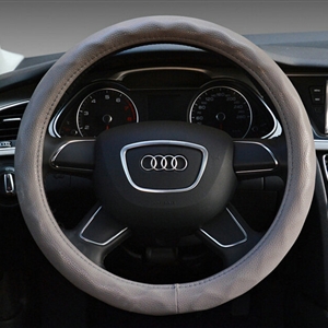 Lozenge Pattern Car Steering Wheel Covers Sheepskin Leather 15 Inch 38CM - Grey