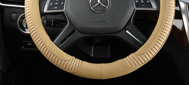 Luxury Auto Steering Wheel Wrap Sheepskin Leather 15 Inch 38CM - Beige