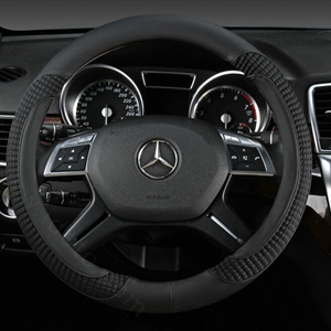 Luxury Auto Steering Wheel Wrap Sheepskin Leather 15 Inch 38CM - Black