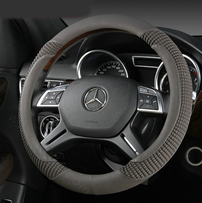 Luxury Auto Steering Wheel Wrap Sheepskin Leather 15 Inch 38CM - Grey