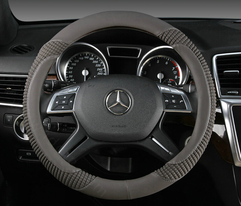 Luxury Auto Steering Wheel Wrap Sheepskin Leather 15 Inch 38CM - Grey