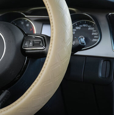 Luxury Car Steering Wheel Covers Cow Genuine Leather 15 Inch 38CM - Beige