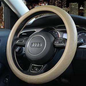 Luxury Car Steering Wheel Covers Cow Genuine Leather 15 Inch 38CM - Beige