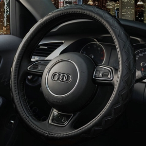 Luxury Car Steering Wheel Covers Cow Genuine Leather 15 Inch 38CM - Black