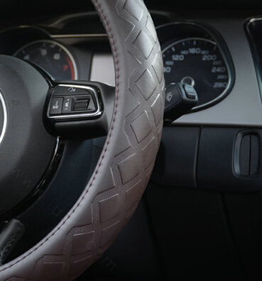 Luxury Car Steering Wheel Covers Cow Genuine Leather 15 Inch 38CM - Brown