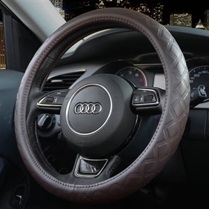 Luxury Car Steering Wheel Covers Cow Genuine Leather 15 Inch 38CM - Brown