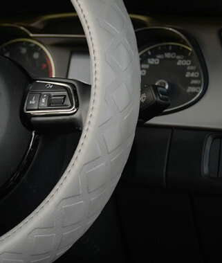 Luxury Car Steering Wheel Covers Cow Genuine Leather 15 Inch 38CM - Grey