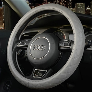 Luxury Car Steering Wheel Covers Cow Genuine Leather 15 Inch 38CM - Grey