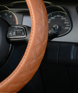 Luxury Car Steering Wheel Covers Cow Genuine Leather 15 Inch 38CM - Orange