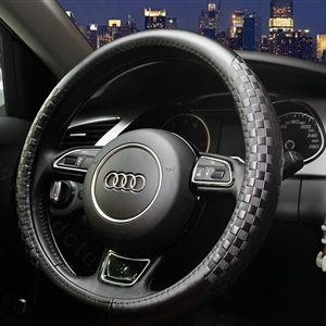 Luxury Car Steering Wheel Wrap Cow Genuine Leather 15 Inch 38CM - Black