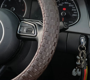 Luxury Car Steering Wheel Wrap Cow Genuine Leather 15 Inch 38CM - Brown