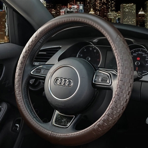 Luxury Car Steering Wheel Wrap Cow Genuine Leather 15 Inch 38CM - Brown