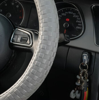 Luxury Car Steering Wheel Wrap Cow Genuine Leather 15 Inch 38CM - Grey