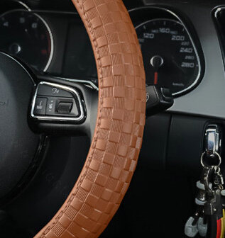 Luxury Car Steering Wheel Wrap Cow Genuine Leather 15 Inch 38CM - Orange