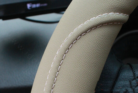Luxury Car Steering Wheel Wrap Sheepskin Genuine Leather 15 Inch 38CM - Beige