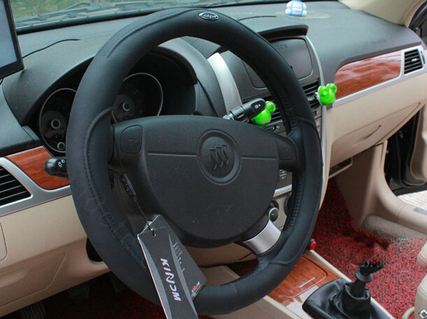 Luxury Car Steering Wheel Wrap Sheepskin Genuine Leather 15 Inch 38CM - Black