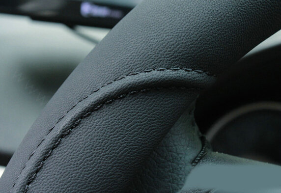 Luxury Car Steering Wheel Wrap Sheepskin Genuine Leather 15 Inch 38CM - Black