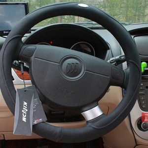 Luxury Car Steering Wheel Wrap Sheepskin Genuine Leather 15 Inch 38CM - Black