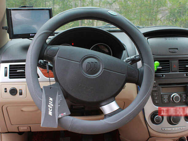 Luxury Car Steering Wheel Wrap Sheepskin Genuine Leather 15 Inch 38CM - Grey