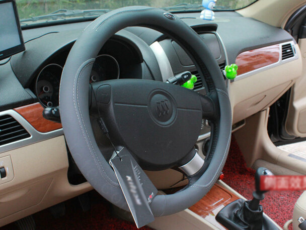 Luxury Car Steering Wheel Wrap Sheepskin Genuine Leather 15 Inch 38CM - Grey