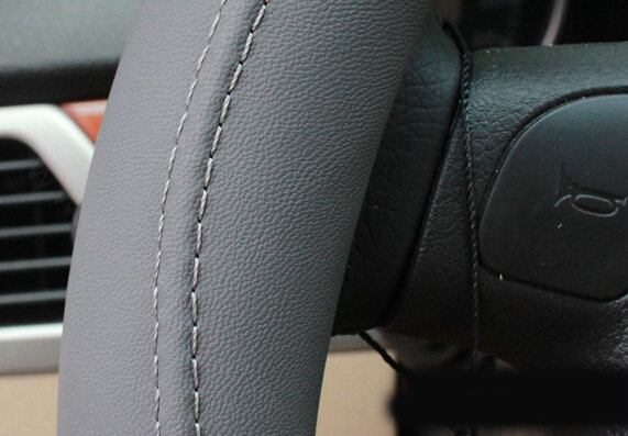Luxury Car Steering Wheel Wrap Sheepskin Genuine Leather 15 Inch 38CM - Grey