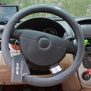 Luxury Car Steering Wheel Wrap Sheepskin Genuine Leather 15 Inch 38CM - Grey