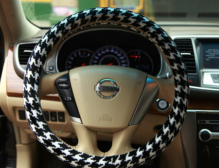 Personalized Car Steering Wheel Wrap Velvet 14 Inch 36CM - Black