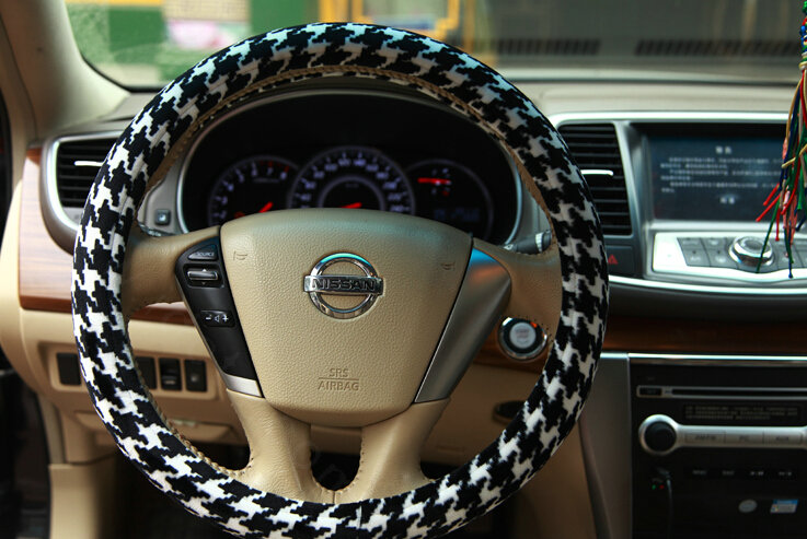 Personalized Car Steering Wheel Wrap Velvet 15 Inch 38CM - Black