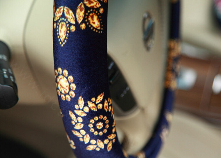 Personalized Flower Auto Steering Wheel Wrap Velvet 14 Inch 36CM - Blue
