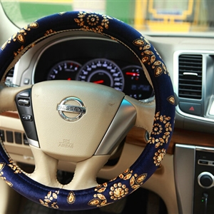 Personalized Flower Auto Steering Wheel Wrap Velvet 14 Inch 36CM - Blue
