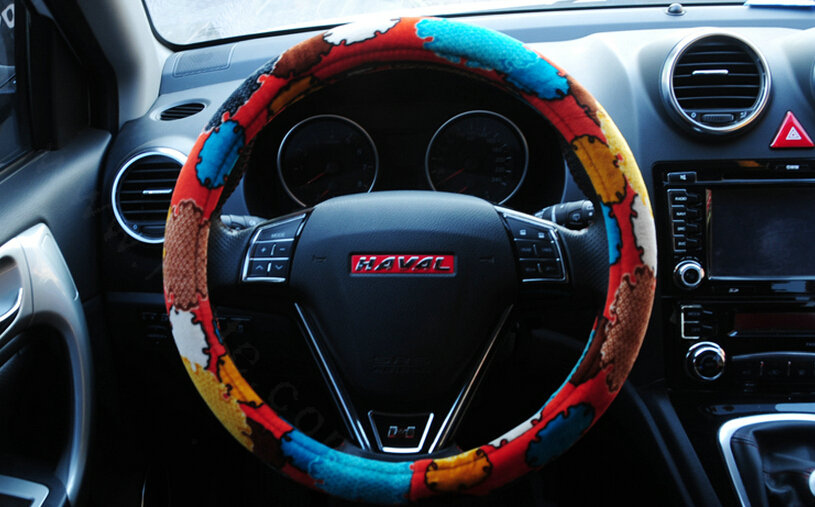 Personalized Flower Auto Steering Wheel Wrap Velvet 14 Inch 36CM - Brown