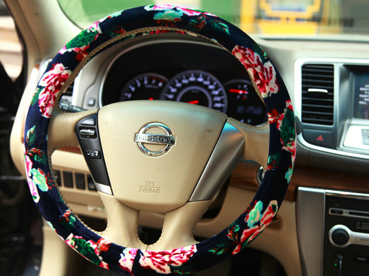 Personalized Flower Auto Steering Wheel Wrap Velvet 14 Inch 36CM - Red