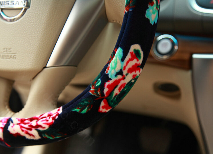 Personalized Flower Auto Steering Wheel Wrap Velvet 14 Inch 36CM - Red