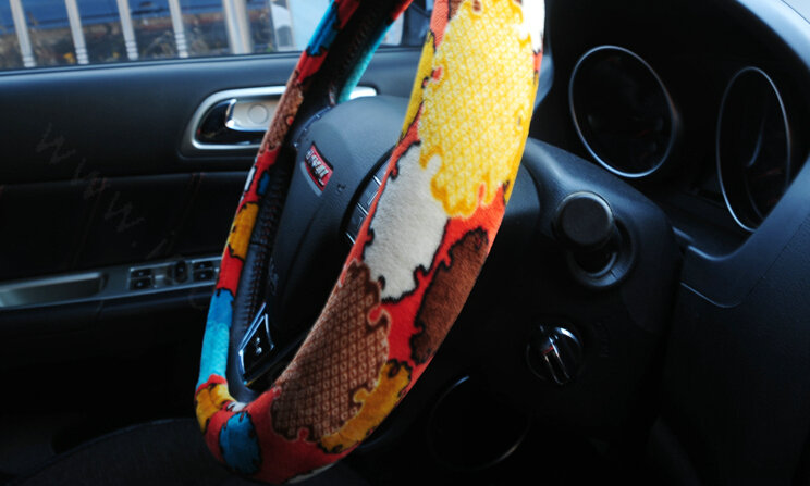 Personalized Flower Auto Steering Wheel Wrap Velvet 15 Inch 38CM - Brown