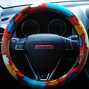 Personalized Flower Auto Steering Wheel Wrap Velvet 15 Inch 38CM - Brown