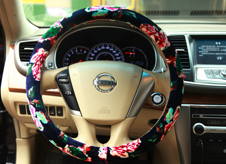 Personalized Flower Auto Steering Wheel Wrap Velvet 15 Inch 38CM - Red